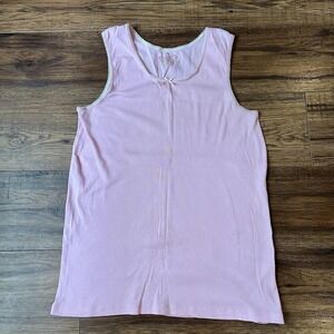 Y2K Baby Pink Tank Top Lace‎ Trim Bow Cotton Womens Medium Balletcore Coquette